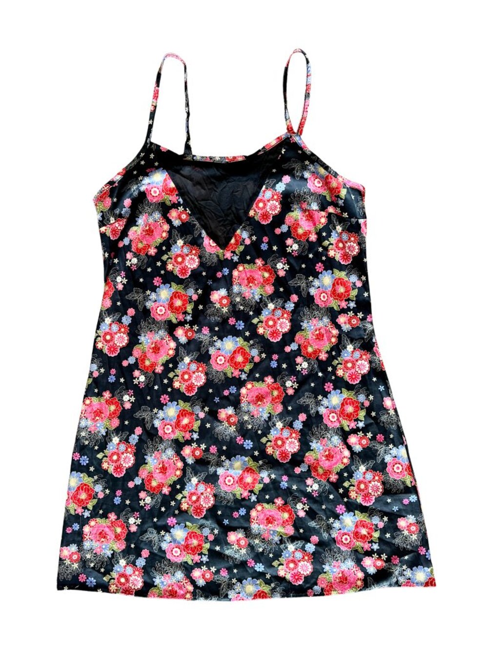 🪷 Y2K Vintage Floral Butterfly Slip Dress Asian Oriental Print Satin